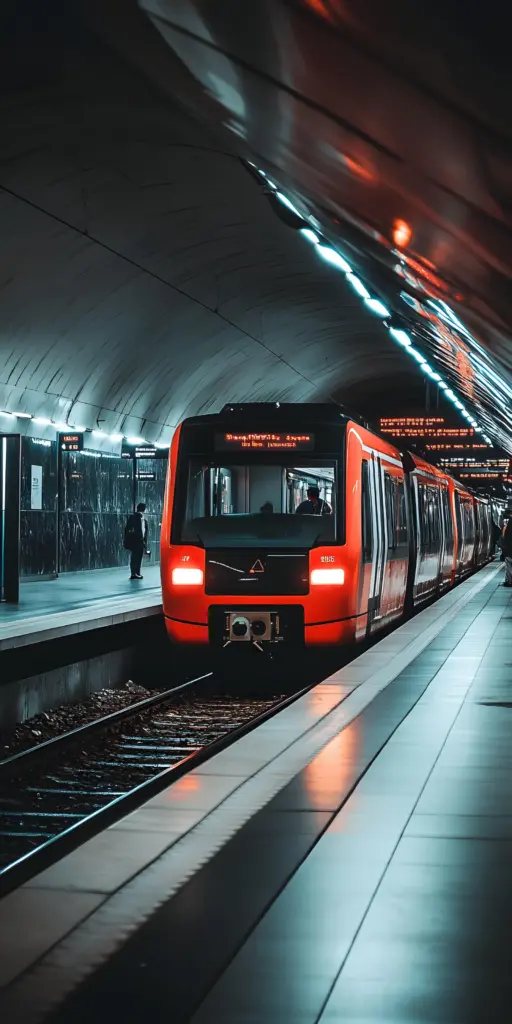 Treno della metropolitana in arrivo, linea per Rho Fieramilano