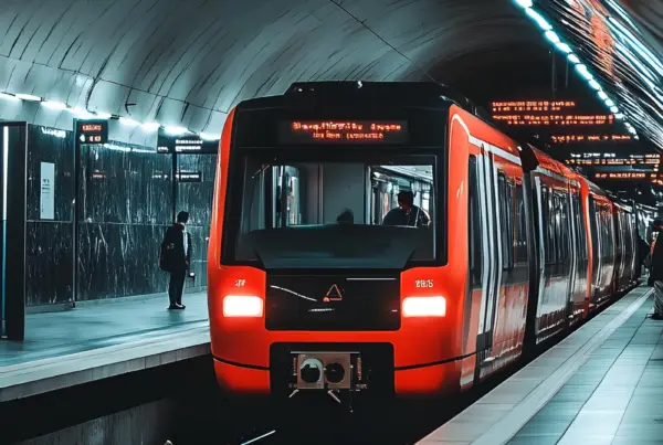 Treno della metropolitana in arrivo, linea per Rho Fieramilano