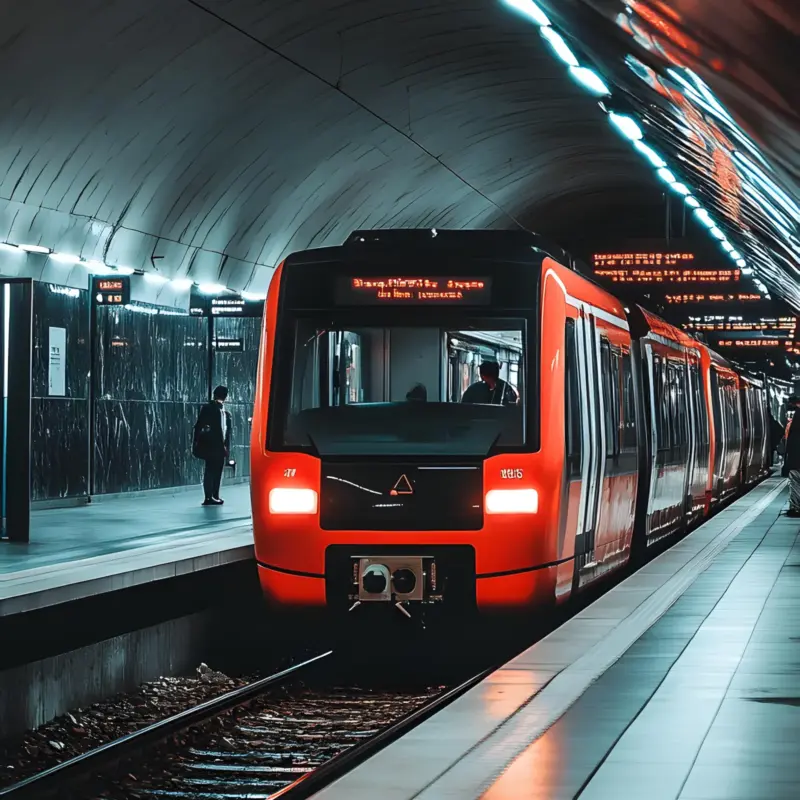 Treno della metropolitana in arrivo, linea per Rho Fieramilano